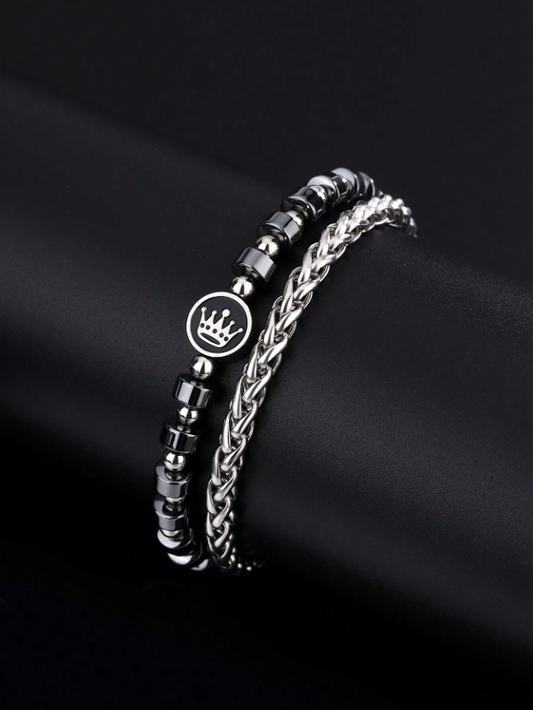 Pulsera Doble con Dije de Corona - Elegancia Real
